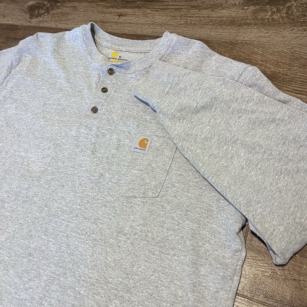 Carhartt Henley T Shirt Men's XL Gray K128 Workwear Pocket Long Sleeve  Pocket